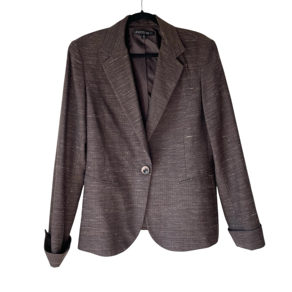 Lafayette 148 Dark Chocolate Wool Blend Minimalist Tailored Blazer - Picture 2 of 12